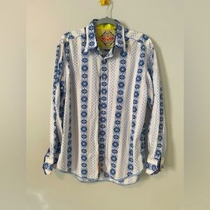 Robert Graham Blue and White Long Sleeve Button Up Shirt Large